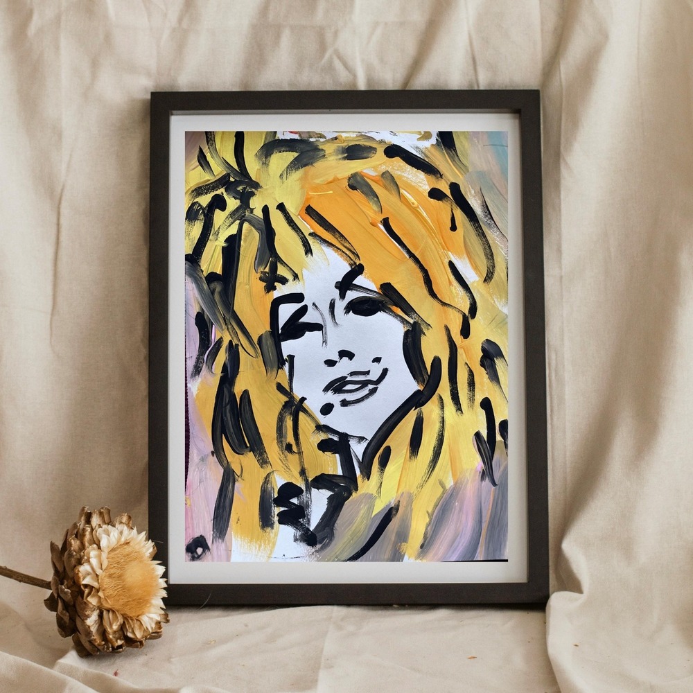 OMAN Dolly Parton Abstract Pop Art Portrait Painting 8.5x11 Paper